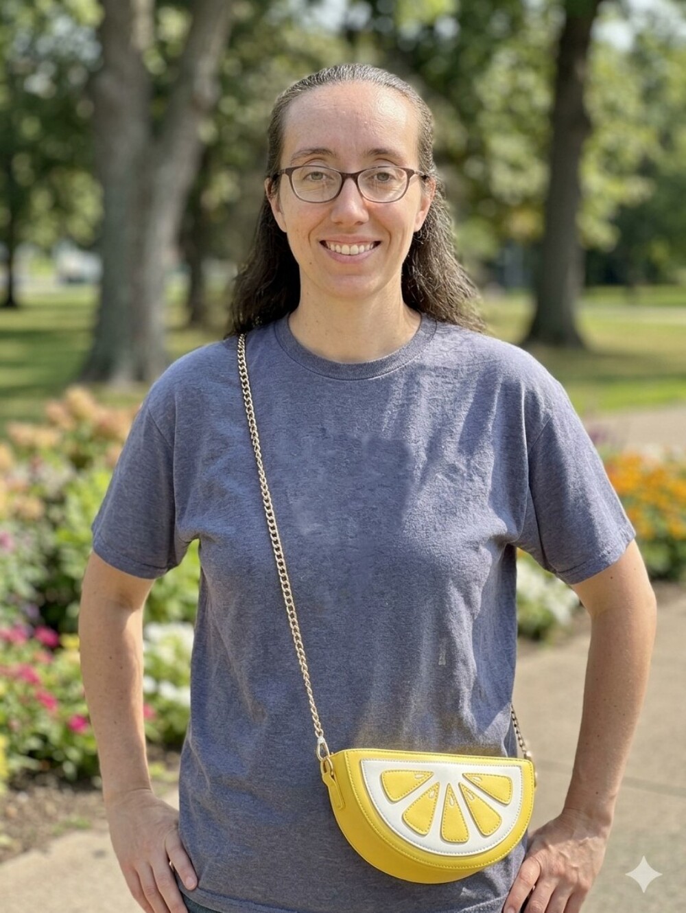 3AM Forever Brand Lemon Shaped Crossbody Bag With Gold Tone Chain Strap
